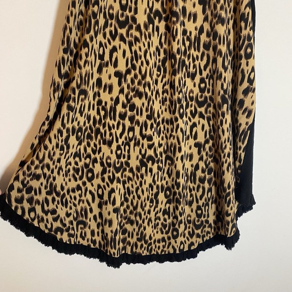 Umgee Dress Womens Small Black Leopard Linen Boho Fringe Hem Pockets Casual Nice - Picture 14 of 16